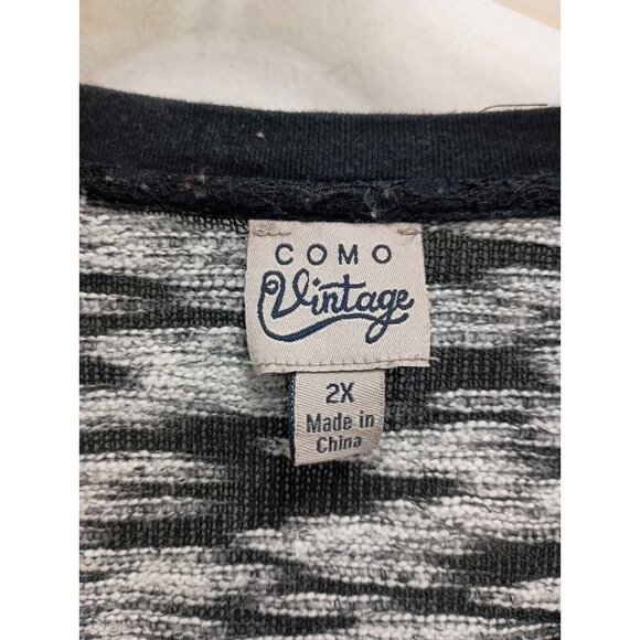 COMO Vintage Womens Tunic Sweater Size 2X Black White Lace V-Neck Pullover - Picture 3 of 8